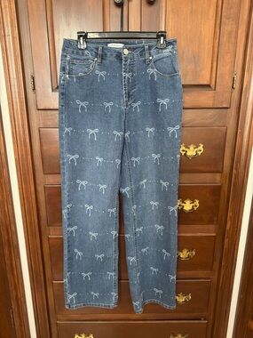 Women’s Blue Patterned Bow-Print Jeans
